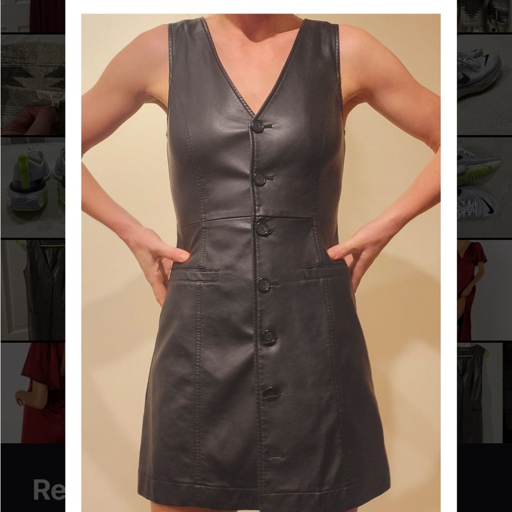 Black faux Leather Sleeveless Dress